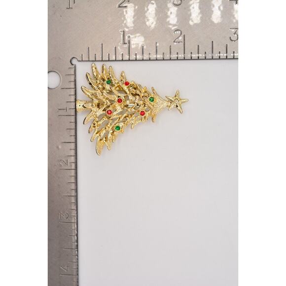 Tancer II Vintage Christmas Tree Pin Brooch Rhinestone Gold Holiday Signed BinAJ - Picture 12 of 12